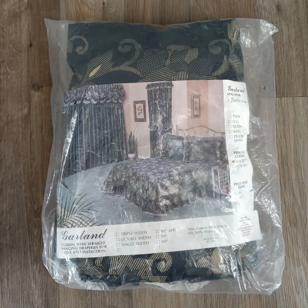 Vintage Garland Black & Gold Floral Priscilla Curtain Panel 88x81 Made in USA
